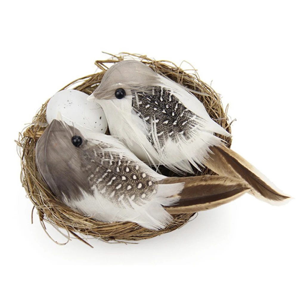 Craft Car Parties Garden Lawn Figurines Home Decor Birds Egg Bird Nest Artificial Birds
