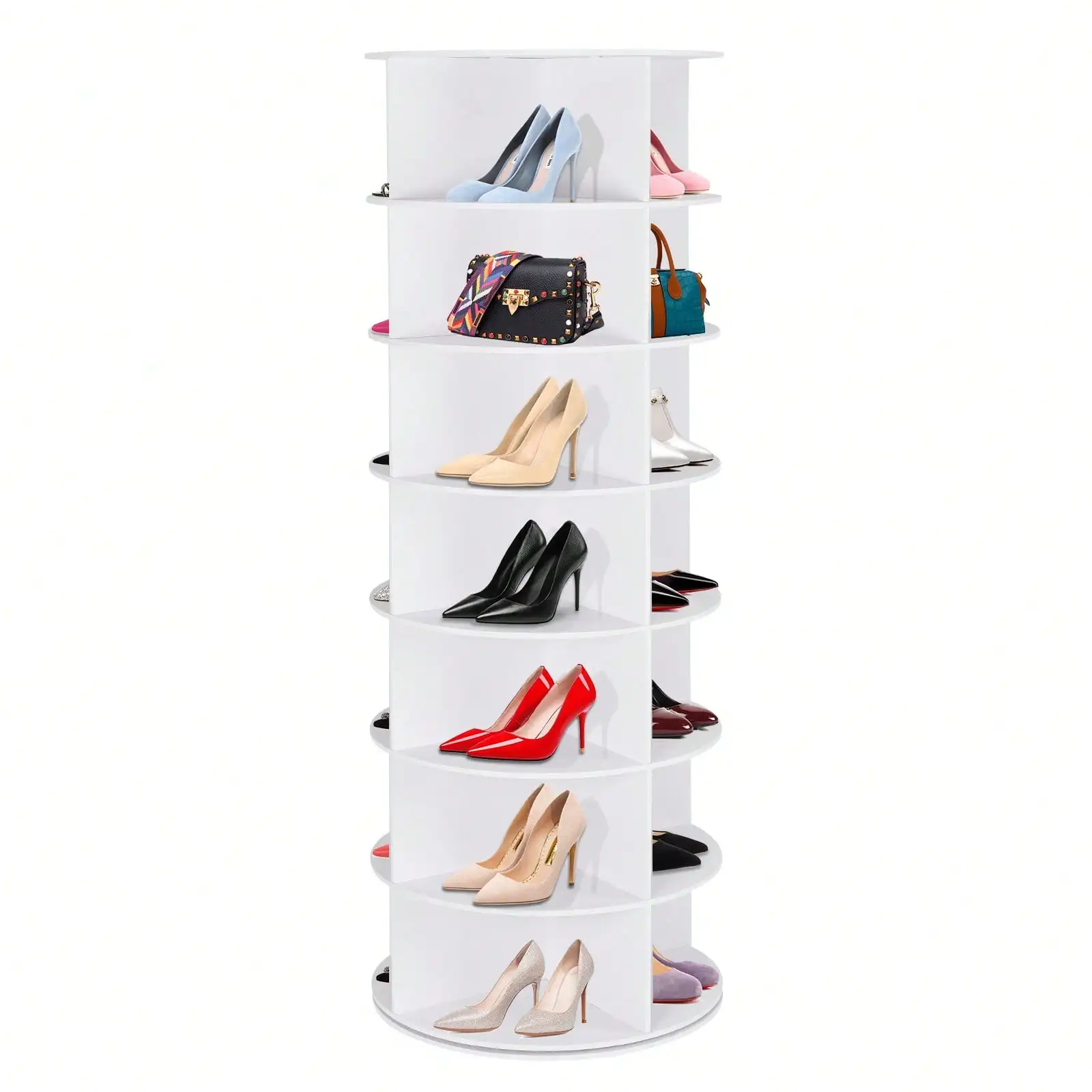 6/7-Tier Rotating Shoe Rack Tower 360° Spinning Organizer Carousel Vertical Display for Closet Storage White