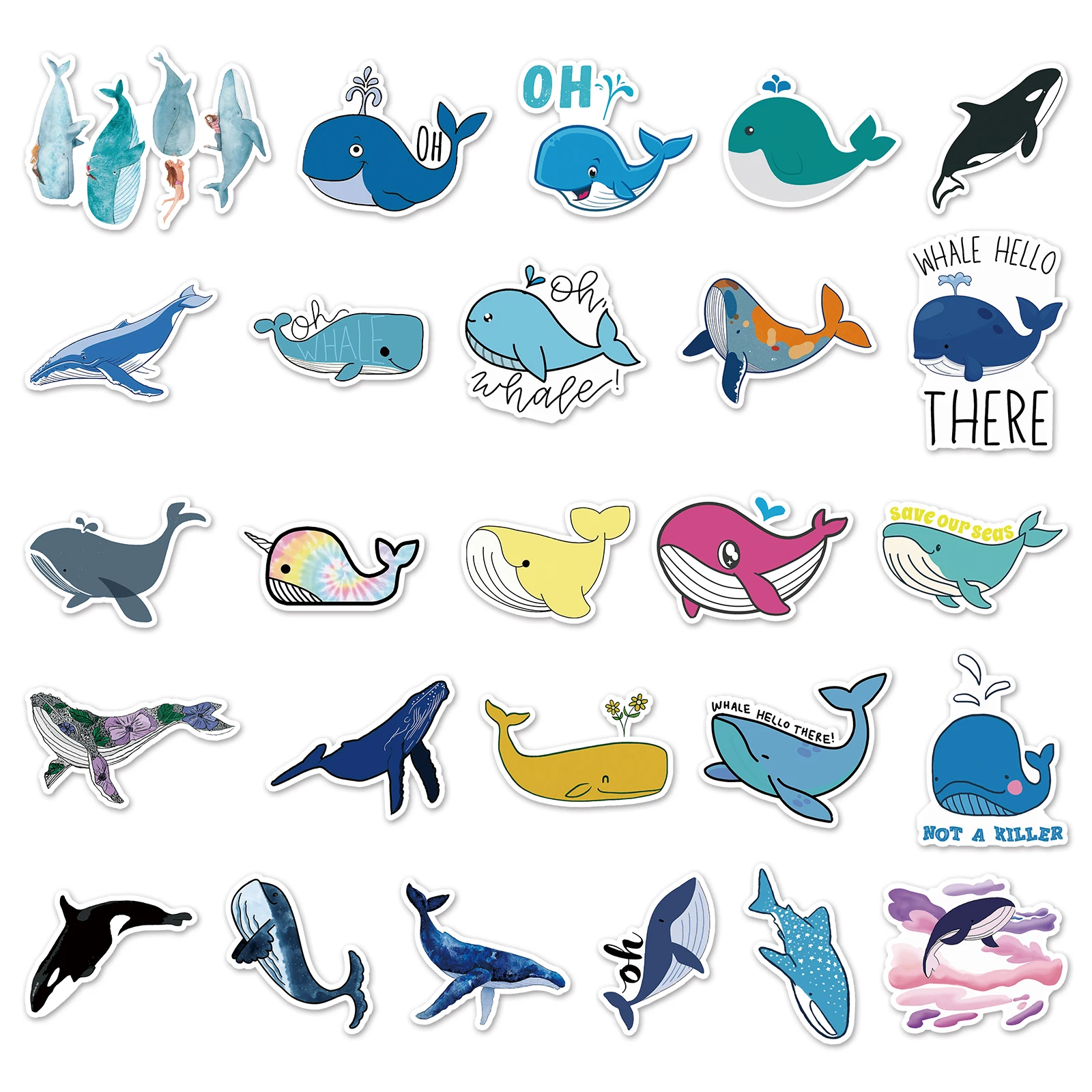 50pc Whale series Cartoon Cute Graffiti Stickers Suitcase Laptop Guitar Skateboard Personalized Decoration Stickers