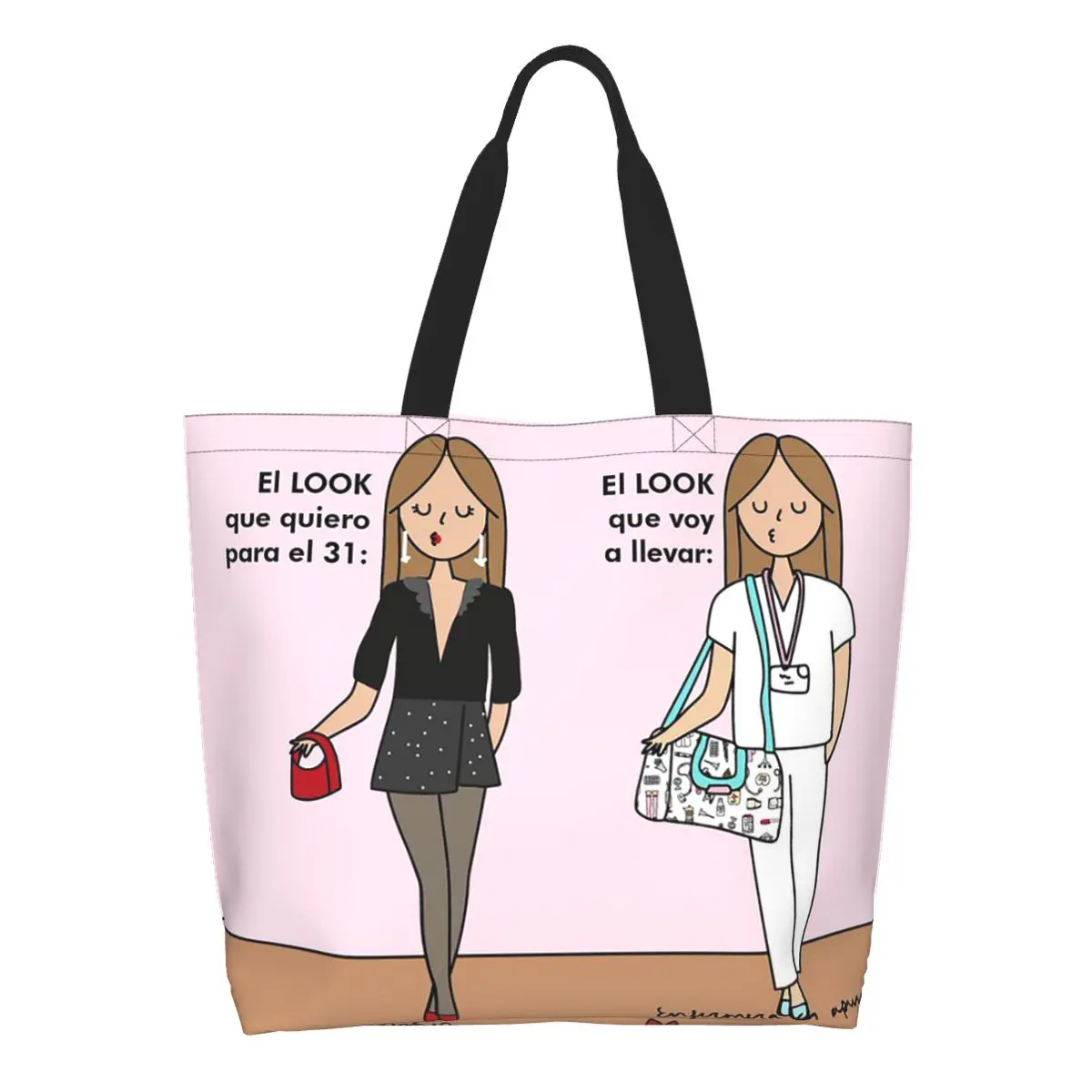 Trendy Man Woman Doctor Nurse Enfermera En Apuros Shopping Bag Large Capacity Handbag Grocery Bags for Nurse