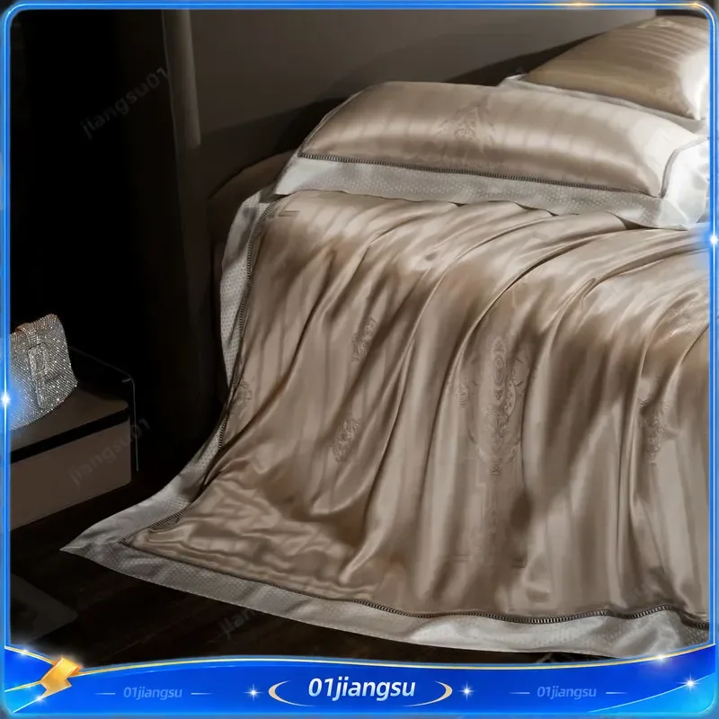 100% Mulberry Silk Bedding Set Jacquard Double Sided Silk Quilt Cover Sheet Kit Luxury Naked Sleep Home Textile 4 Piece