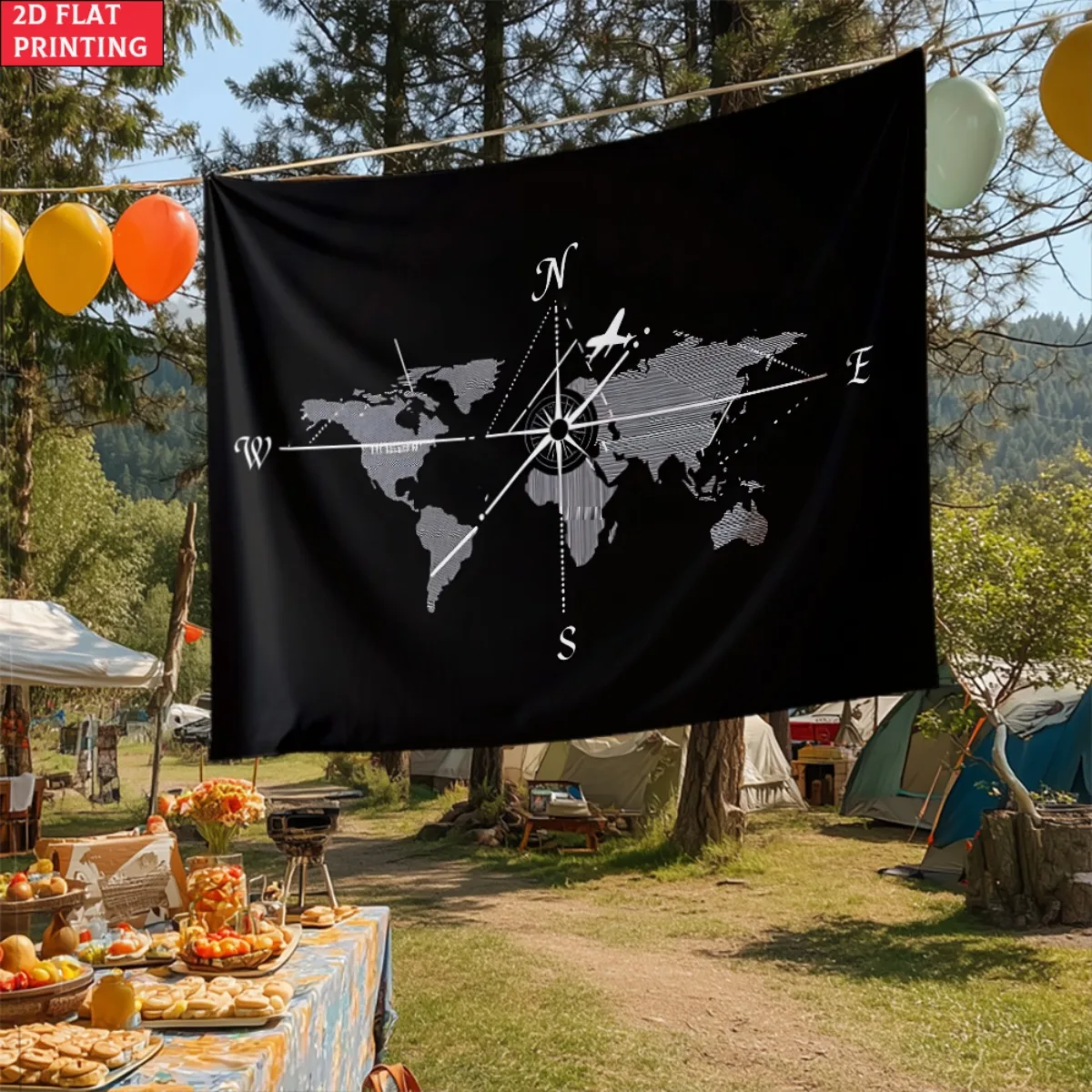 unframed World Map Compass Tapestry Travel Themed Wall Art Navigation Design Decor For Office Living Room Adventure Style