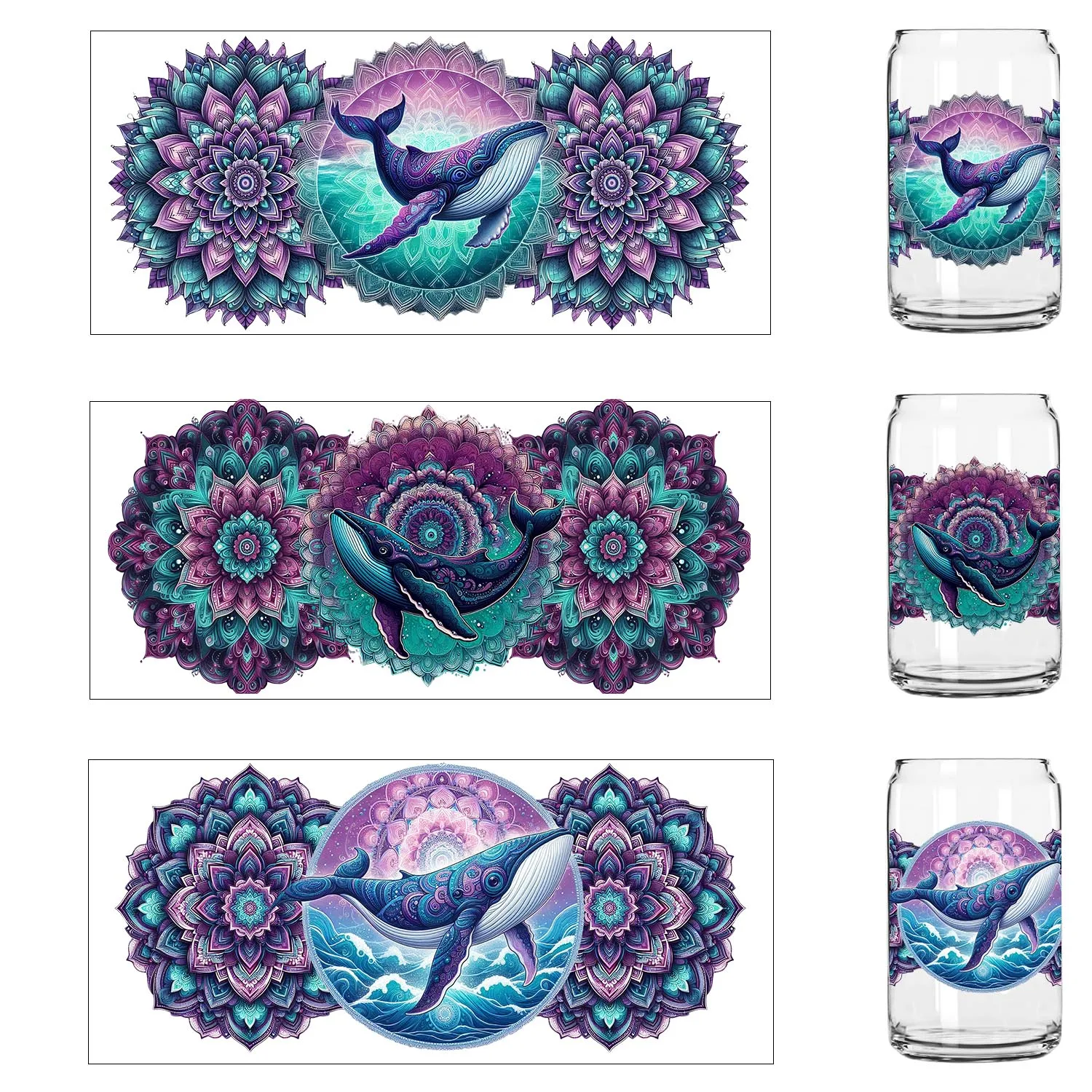Mandala Whale Dolphin UV DTF Sticker Party DIY Decals 3D transfers uvdtf tumbler seal stickers 16oz uv dtf cup wraps