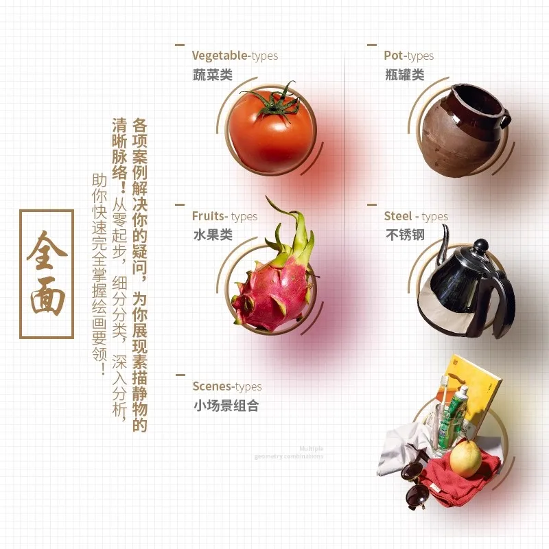 From Solid Structure to Vivid Sketch: Drawing Fruits & Still Life from Single Object to Group Arrangement  Foundational Tutorial