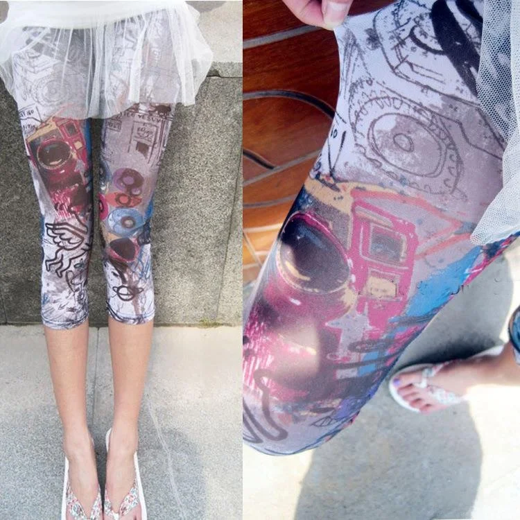 

Thin Breathable Me Angel Art Cartoon fiti Women's Leggings Summer 2023 Polyester Fiber Seven-Foot Length Pants