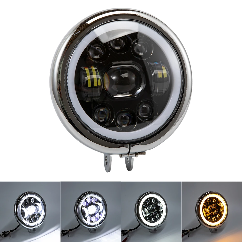 Motorcycle LED Bullet Motorcycle 5.75 inch Headlight For Harley Honda Touring Bobber Chopper Custom Cafe Racer applications