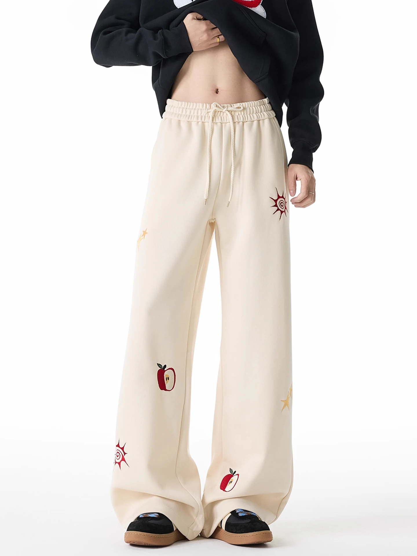 

American Sle Embroidered Casual Pants Men's Autumn New Loose Straight Leg Wide Leg Pants Heavy Drape Casual Long Trousers