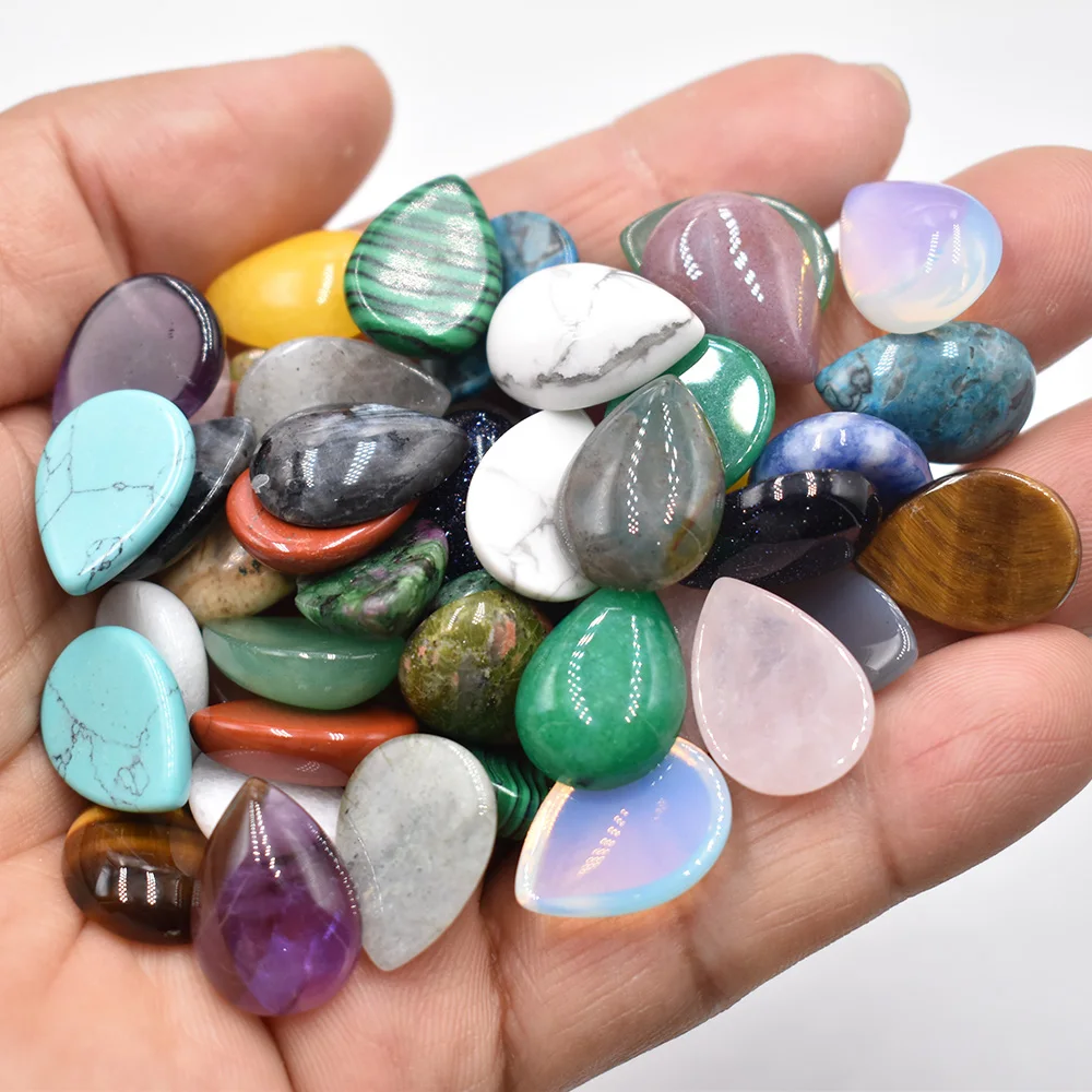 Großhandel 50 Stück/Lot verschiedene Naturstein-Cabochon-Perlen in Tropfenform 13x18mm für DIY-Schmuckzubehör Kostenloser Versand – Detail 2