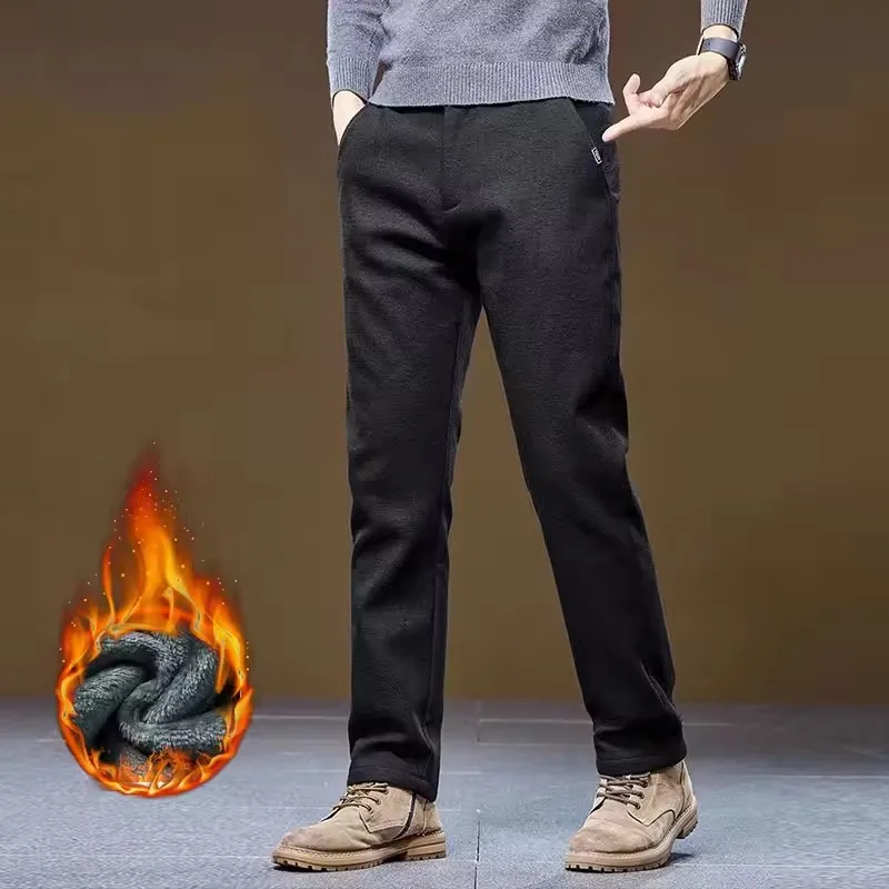 Pantaloni casual spessi in pile invernale Pantaloni classici versatili slim fit da lavoro da uomo Pantaloni da lavaggio per abbigliamento formale a media elasticità