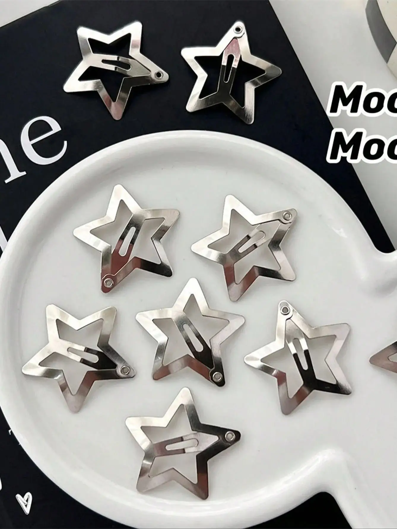 5/10pcs Star Shaped Hair Clips, 2000s Y2K Style Snap Grip Star Hairpins, Silver Metal Hair Accessories Suitable For Girls