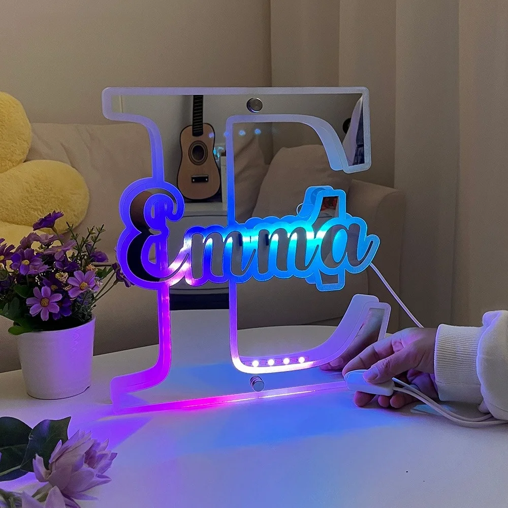 Personalized Name Letter Mirror Light  12 Color LED Name Illuminated Mirror Wedding Party Wall Decor Bedroom Decoration