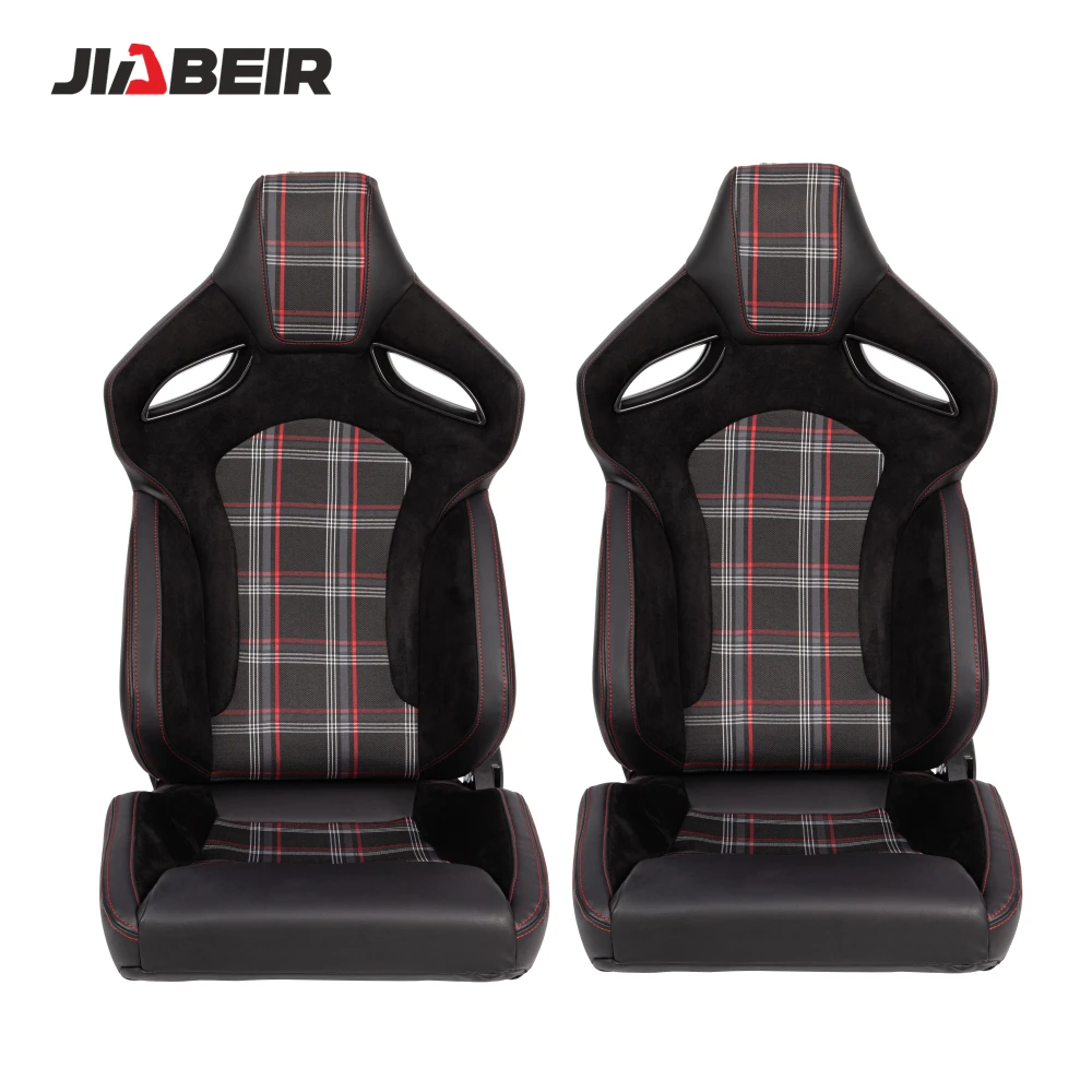 JBR9007 Universal Black With Red Recline Leather Racing Bucket Car Seat