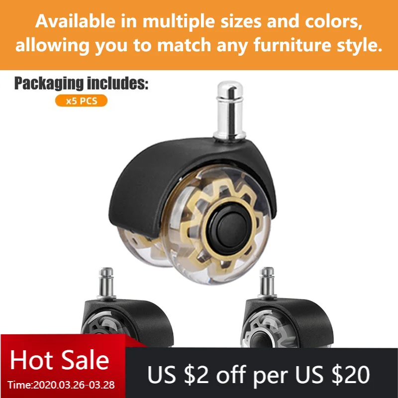 

(5 Packs) Office Chair Wheels Replacement 2 Inch Heavy Duty Caster Wheels Quick & Quiet Rolling Chair Universal Casters