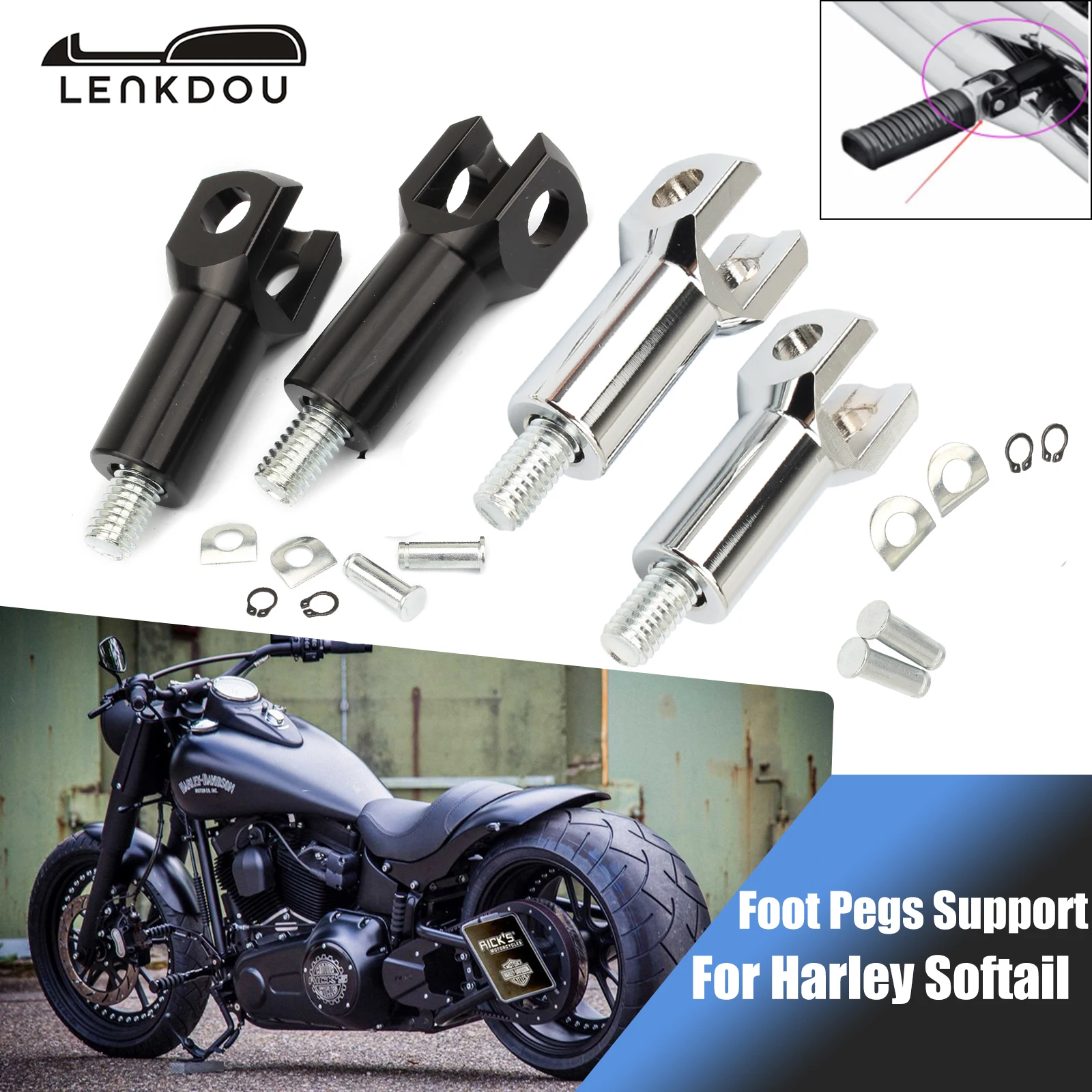 

2.25" Motorcycle Passenger Foot Pegs Support Mount Footrest Clevis Kit For Harley Softail Fatboy Heritage Springer 2000-2006