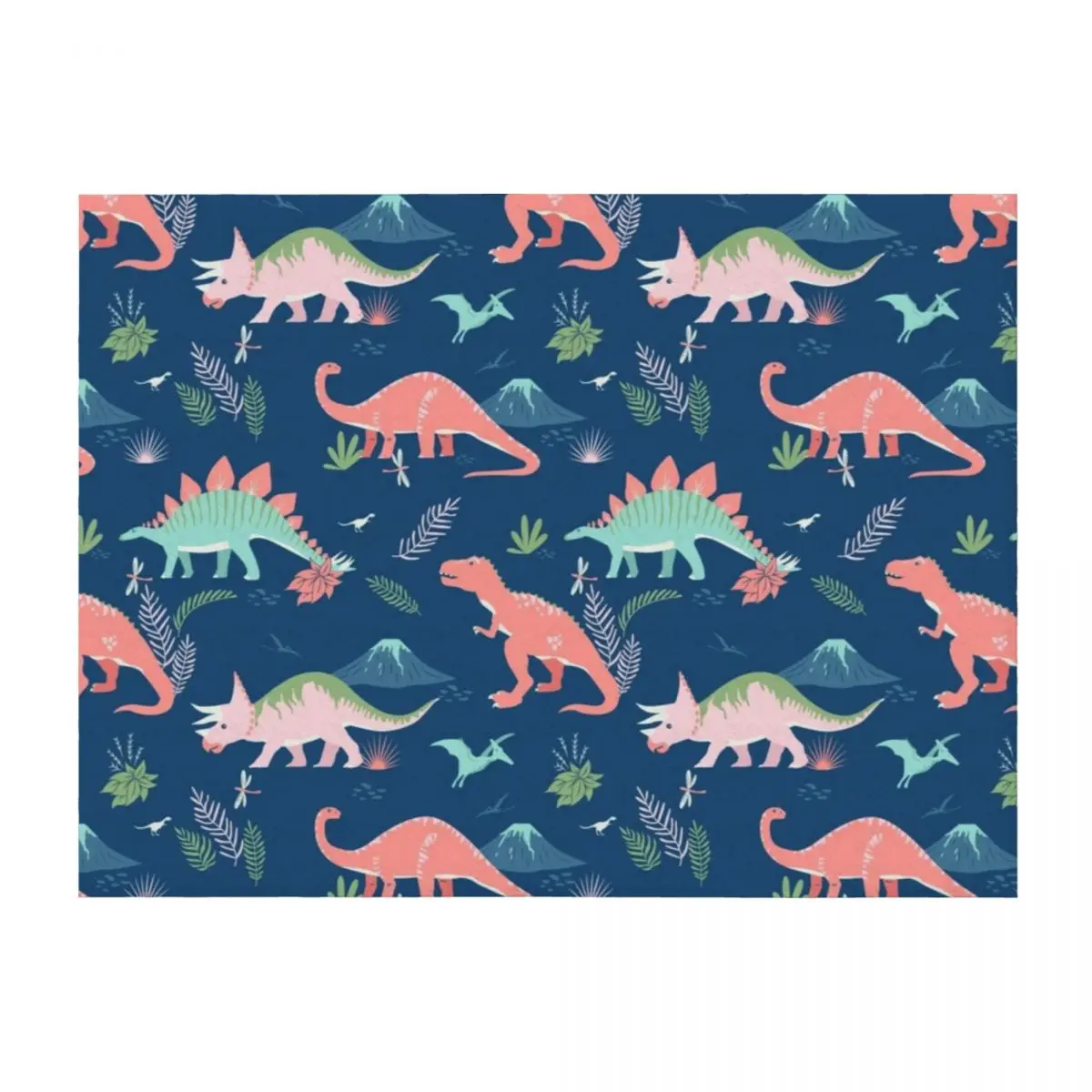 

Jurassic Dinosaur in Blue + Coral Throw Blanket funny gift Bed linens Decorative Sofa blankets ands Blankets