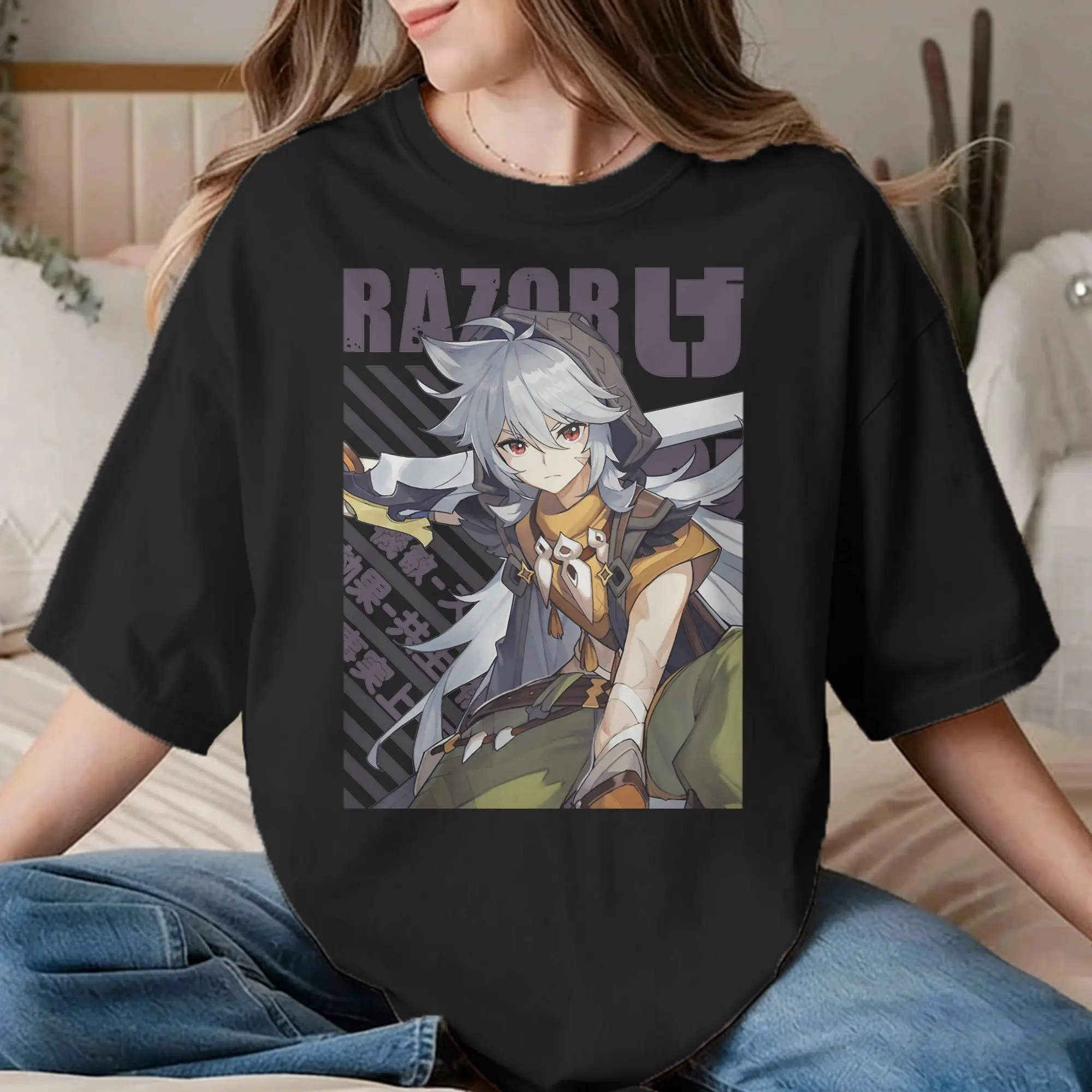 Genshin Impact Razor T-Shirts Men Women  Funny Pure Cotton Tees Crewneck Short Sleeve T Shirts Printing Tops
