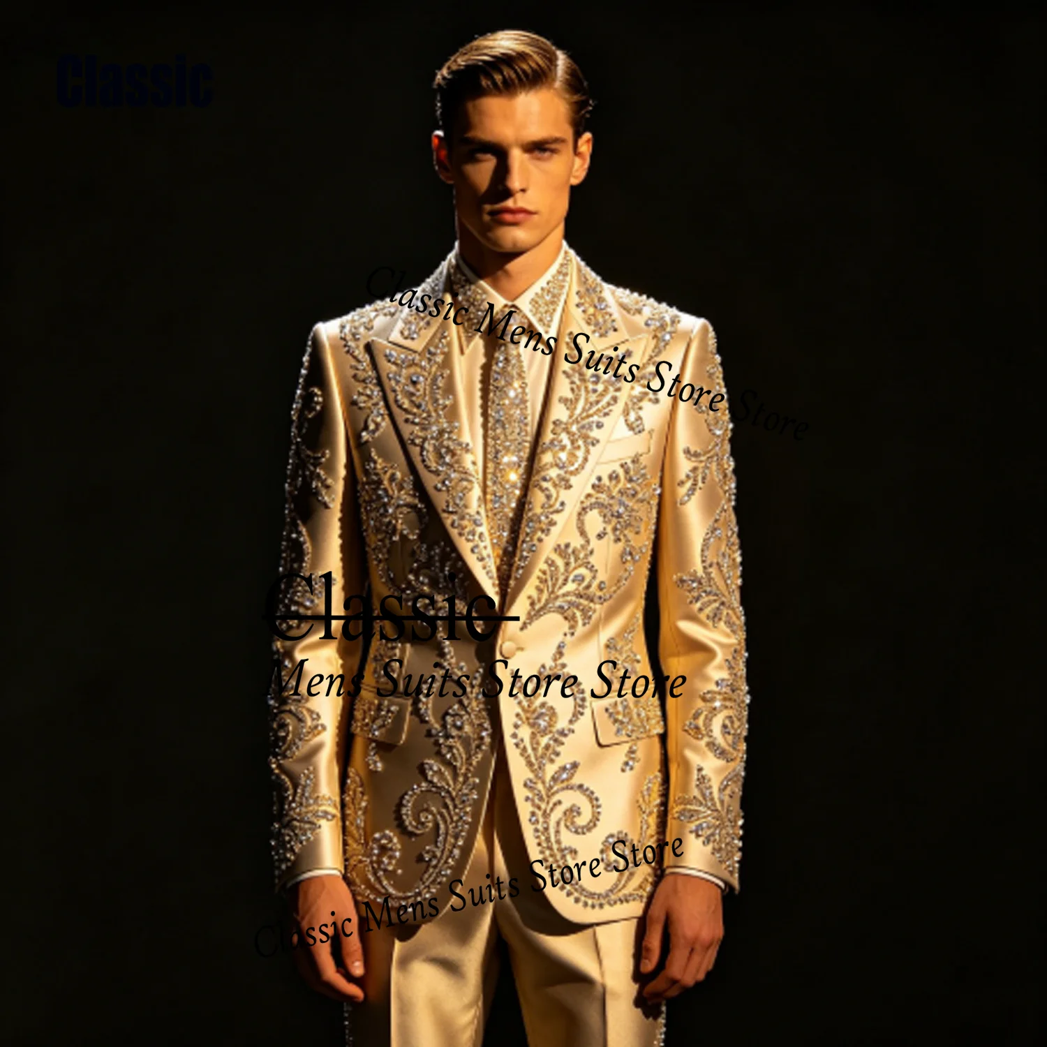 

Sparkly Jewelry Sequins Suit For Men Formal Groom Party Male Blazer 2 Piece Sets Customized Slim Fit Tuxedos Wedding Ropa Hombre