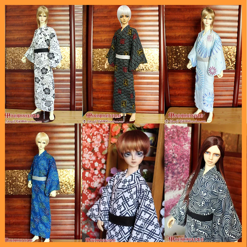 [High Quality] 1/3 1/4 Doll  Multi Colored Fashion Printed Japanese Kimono Bathrobe With Belt For Uncle BJD For Fans DIY