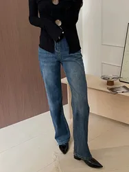 ZHISILAO Vintage Straight Jeans Women Classic Cotton Stretch Blue Full Length Denim Pants Streetwear 2024 Autumn Winter