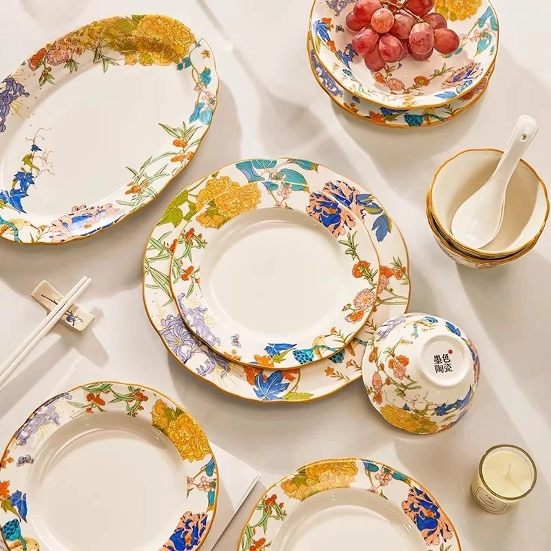 Nordic Full Set Dinner Set Plates Design Unique Elegant Designer Dinnerware Sets Ceramic Luxury Vajilla Ceramica Dinnerware