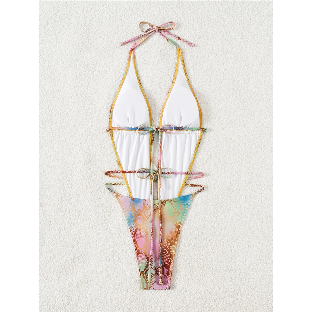 Sexy, tief ausgeschnittener, bedruckter, rückenfreier Einteiler-Badeanzug mit V-Ausschnitt, Damen-Badebekleidung, Monokini, gepolsterter Badeanzug, Badeanzug, Schwimmanzug V7851 – Detail 8