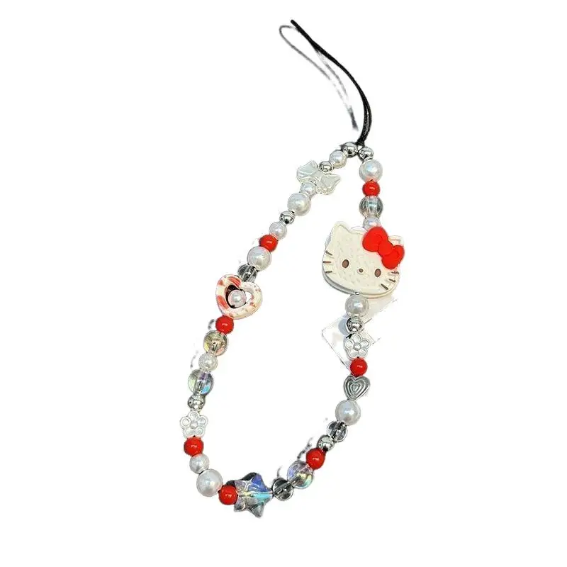 Leuke Hello Kitty mobiele telefoon ketting Kawaii Sanrio Cartoon kralen Kt sleutelhanger hanger Anime perifere CCD decoratie vakantie cadeau