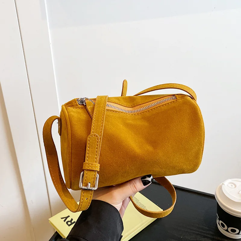 

Vintage Nubuck Leather Shoulder Crossbody Bag Coffee Brown Female Bag Zipper Purse Mini Small Bag Ladies Versatile Envelope Bag