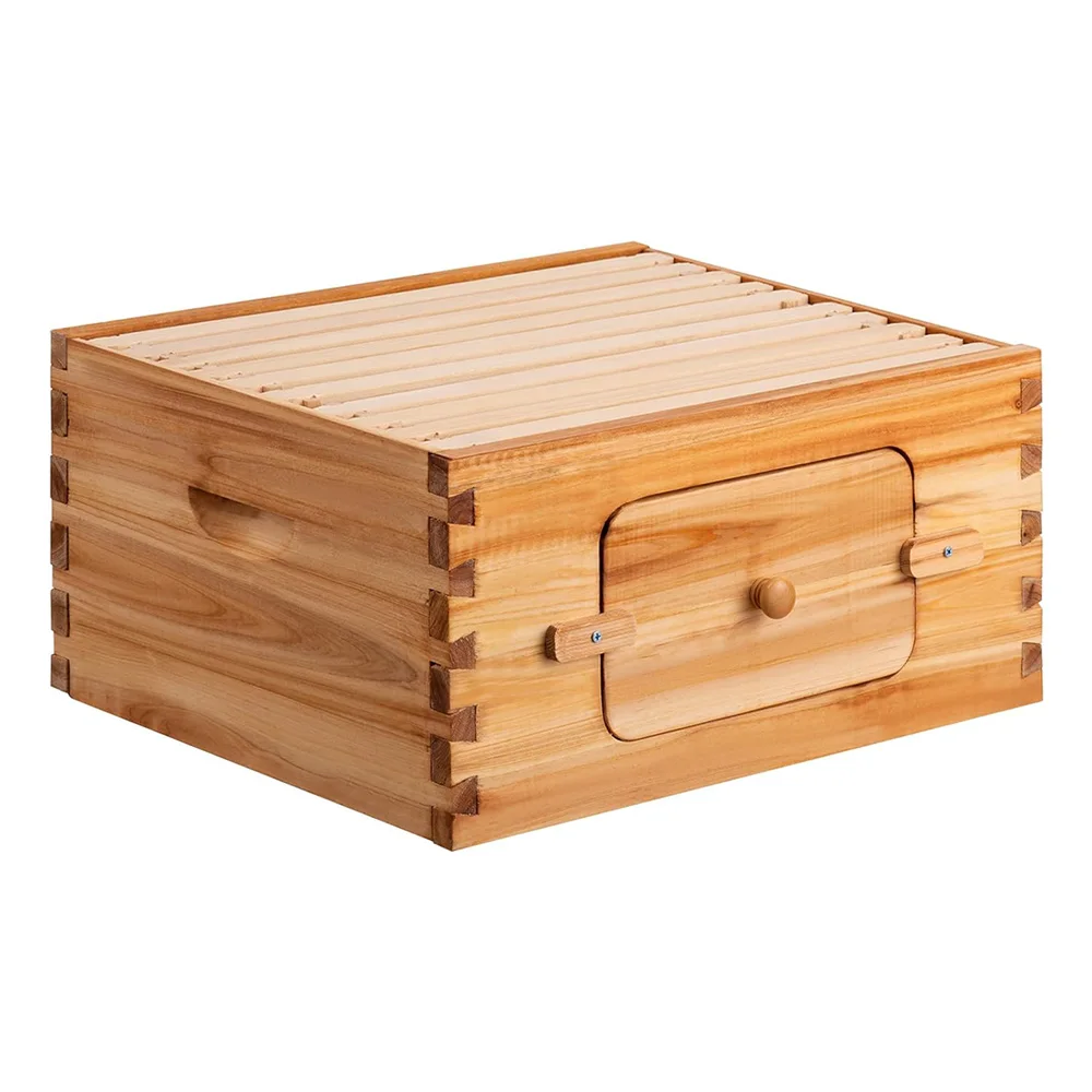 

Bee Hive Deep Brood Box 100% Beeswax Coated Natural Wood Langstroth Beehive Kit with 10 Wooden Frames and Waxed Foundations