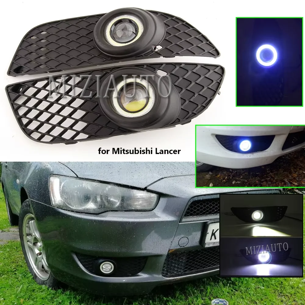

LED Fog Lights Headlight For Mitsubishi Lancer 2008-2014 LED DRL Fog Lamp Covers Frame Grille Car Accessories Angel Eye