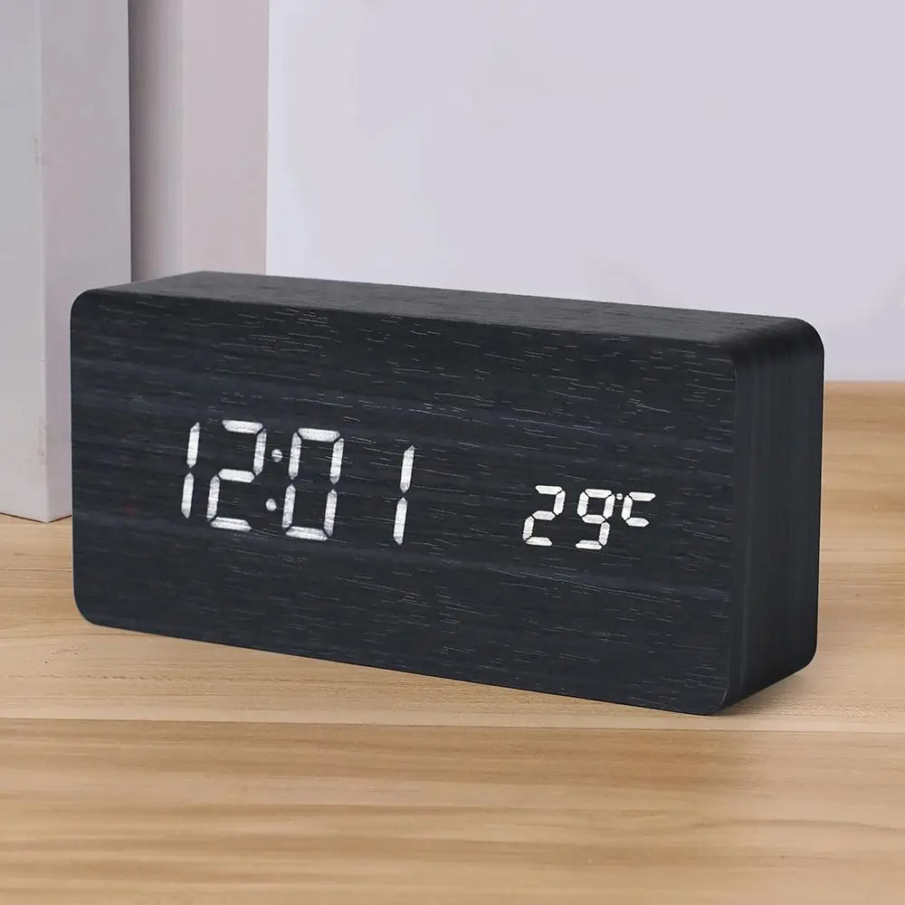 Multi-functional Alarm Clock Multicolor Wood Desktop Clock LED Time Date Display Weekday Weekend Mode Smart Alarm Clock Desk Use