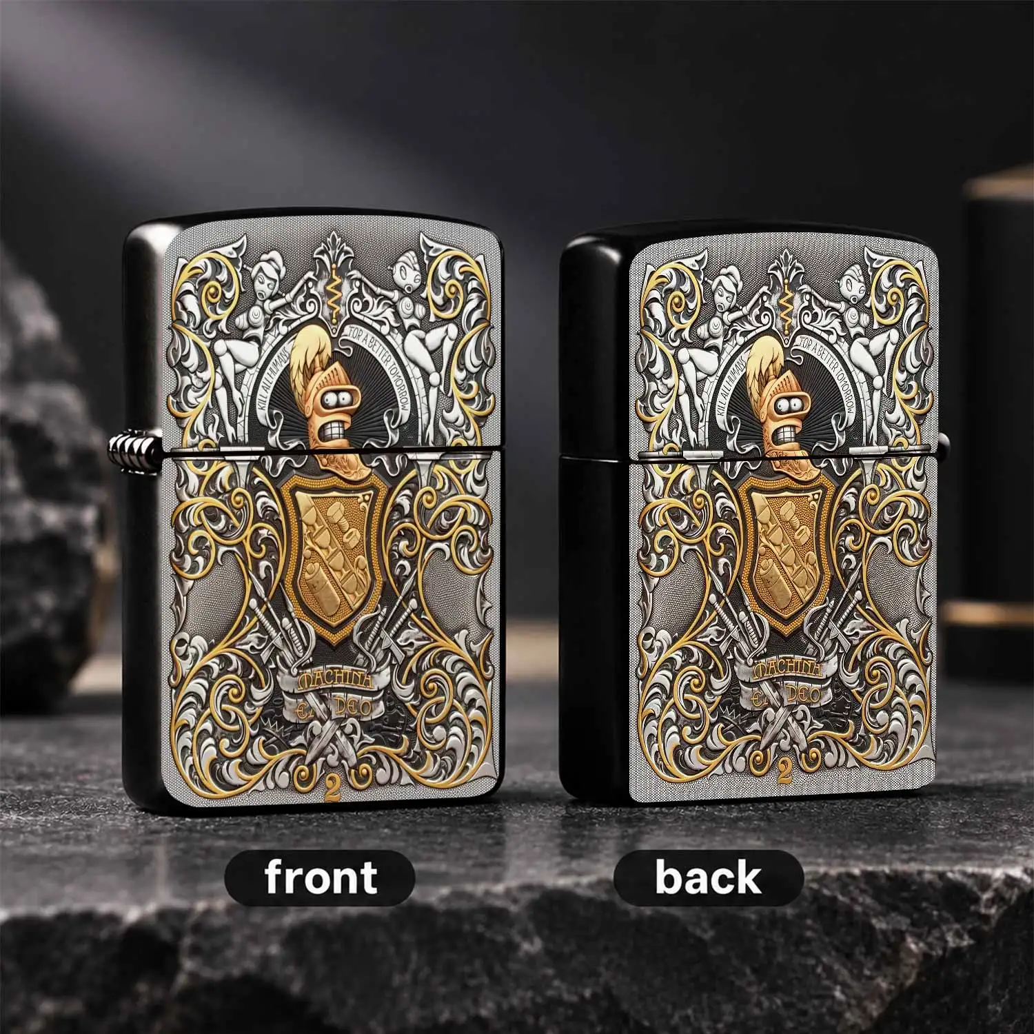 Vintagebender Themed Engraved Lighter, Ornate Heraldic Art Crafted Decor, Exquisite Retro Relief Design, Portable Stylish Accessory For Daily Use, Gifting, Collection, Fits All Scenarios For Unique Vibe A Humorous And Interesting Lighter