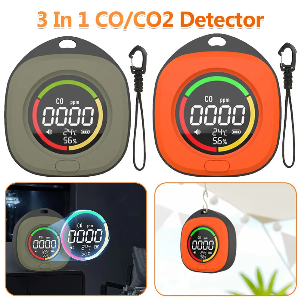 3 In 1 CO2 Detector Alarm Temp Humidity Sensor HD LCD Display CO2 Temperature Humidity Detector Rechargeable 1000mAh for Travel