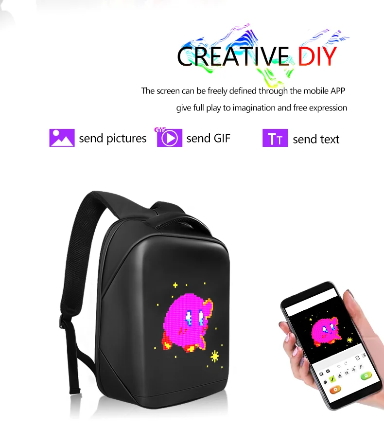 Imagem -02 - Outdoor Dynamic Publicidade Luz Mochila Smart Led Tela Mochila Versão Bluetooth Bolsa Impermeável Outdoor Levou Pixel Painel Schoolbag