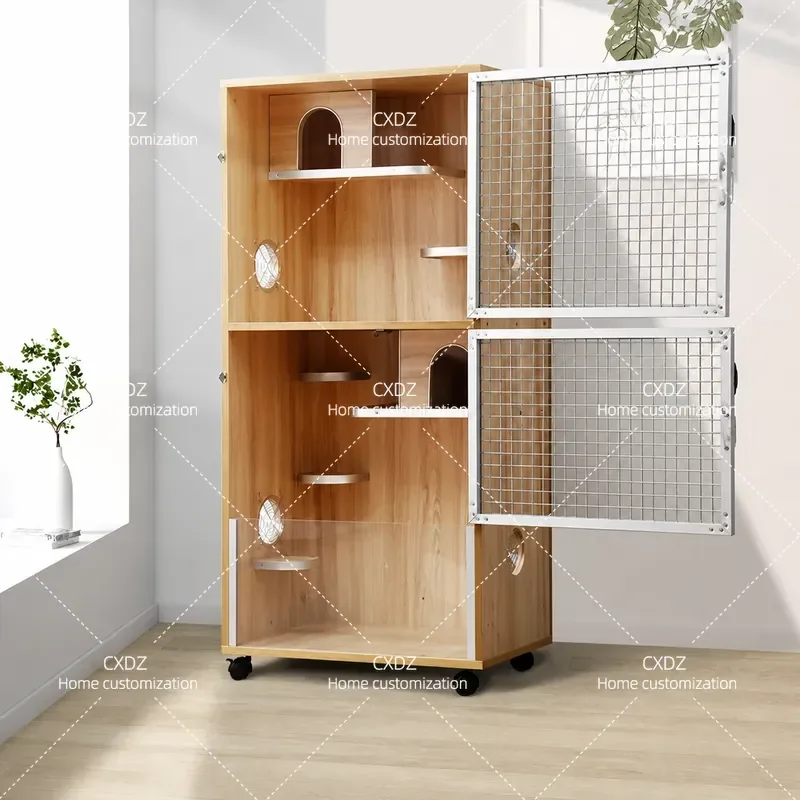 Solid Wood Oak Chinchilla Pet Cage Cabinet Tempered Glass Air Conditioner Ice Nest Large Animal House