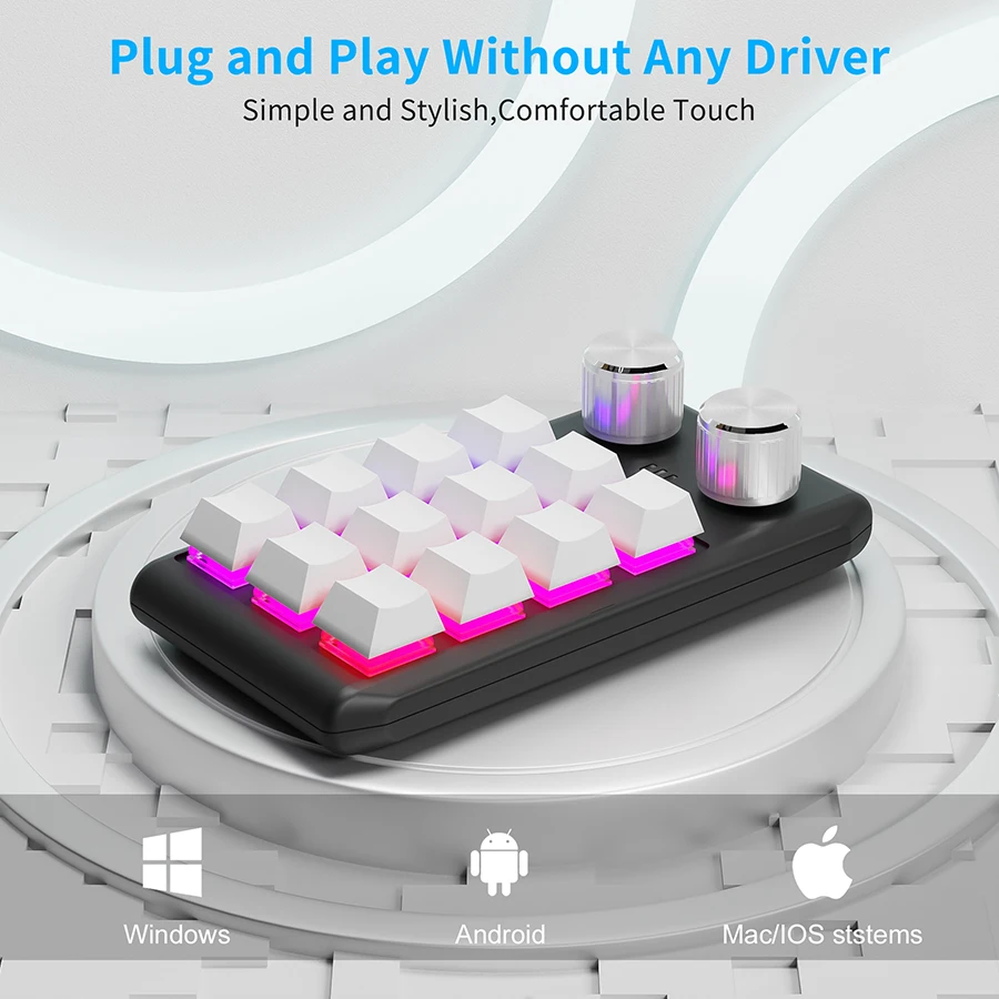 ماكرو برمجة لوحة المفاتيح الميكانيكية 12 مفاتيح 2 مقبض بلوتوث 2.4G 3-وضع Hotswapping Macropad لوحة المفاتيح للألعاب PS مخصص