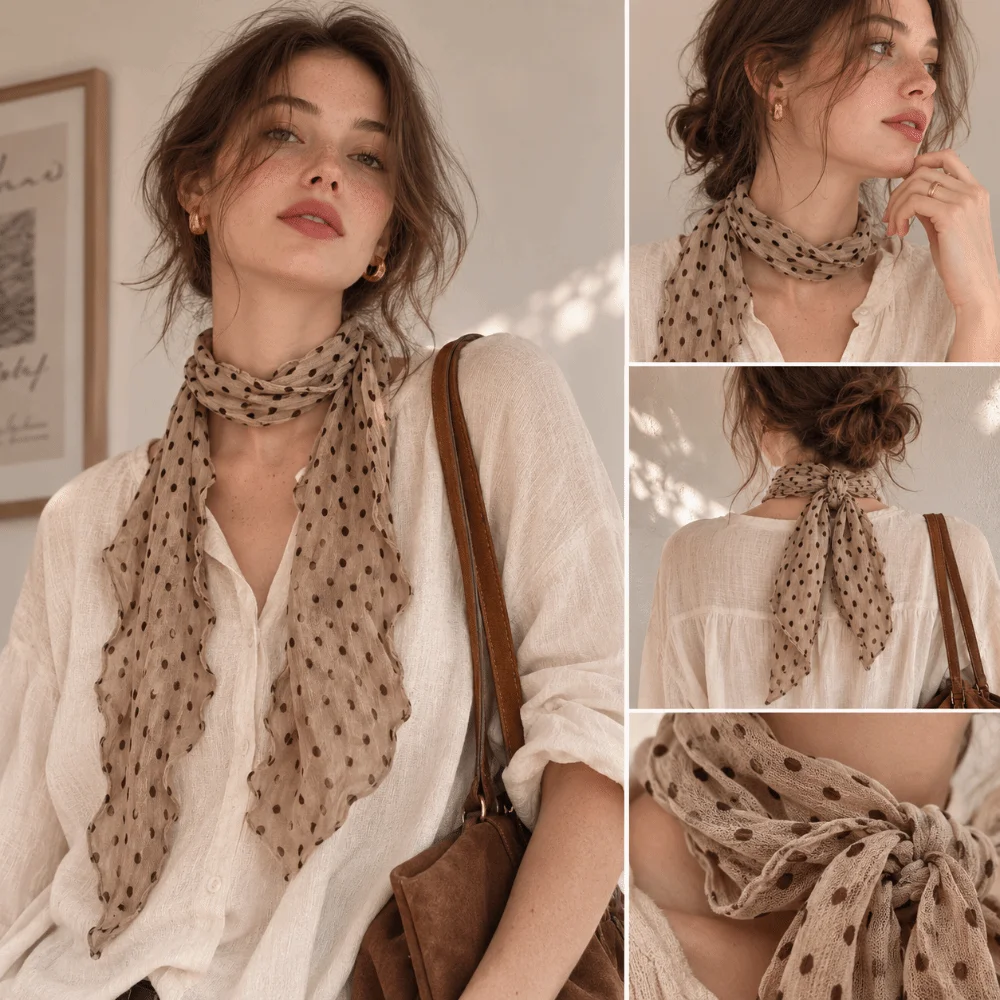 Cotton Linen Polka Dot Scarf Sunscreen Shawls Wrinkle Twisted Chiffon Scarf Lightweight Soft Pleated Scarves Air Conditioner Use