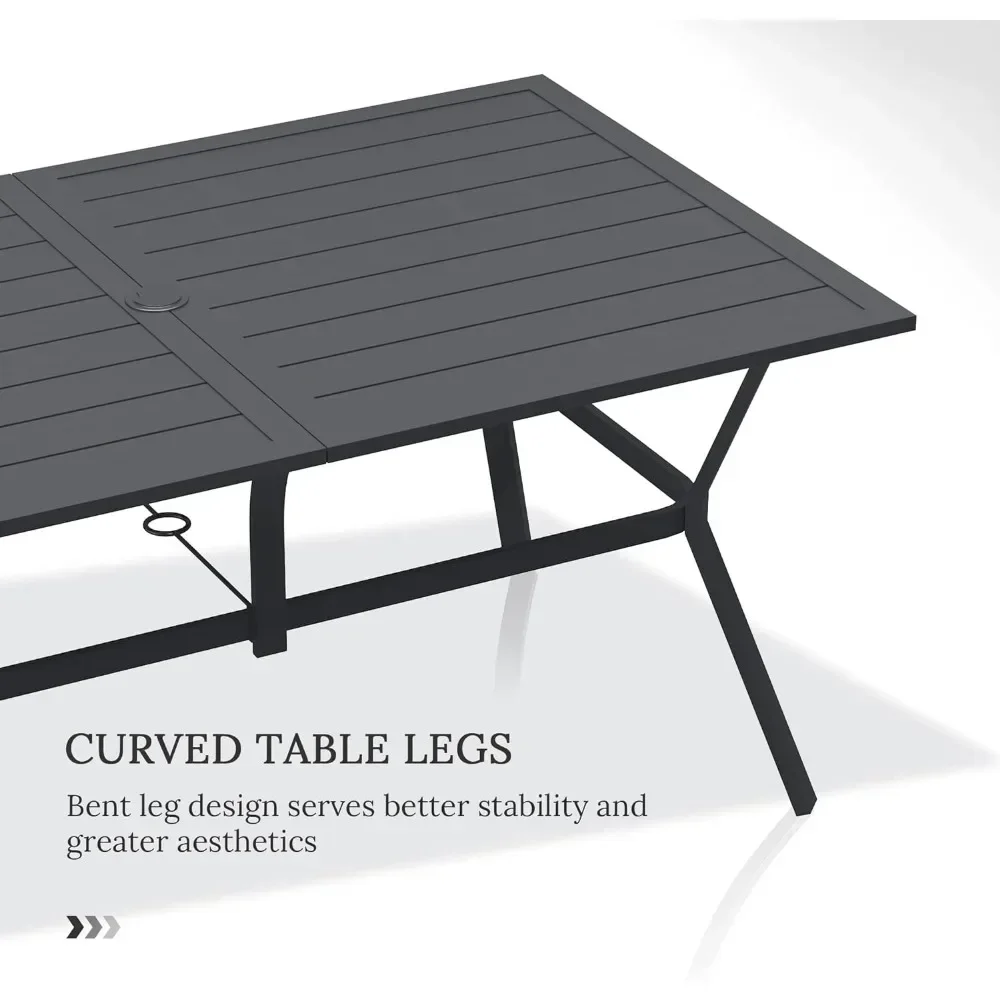 Mesa de comedor de 59 "para 6 personas, mesa de exterior con agujero para sombrilla, mesa de Patio de Metal para todo tipo de clima, mesa de jardín para césped, mesa negra