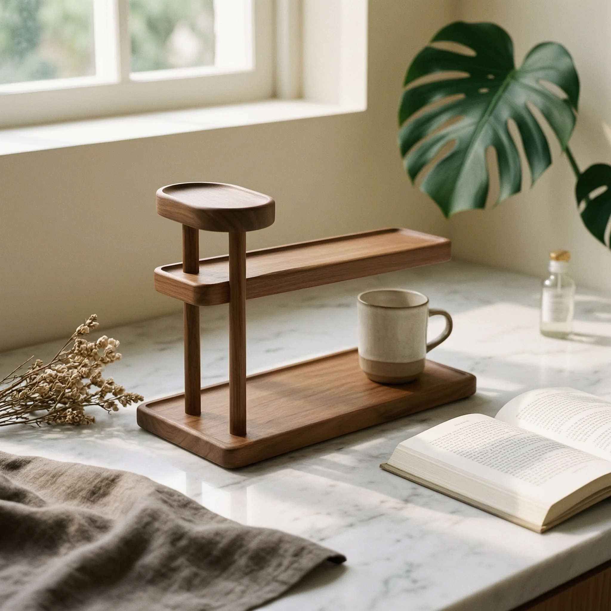 3-Tier Desktop Shelf Space-Saving Desktop Organizer with Compartments Wooden Desk Organizer Freestanding Desk Display Rack