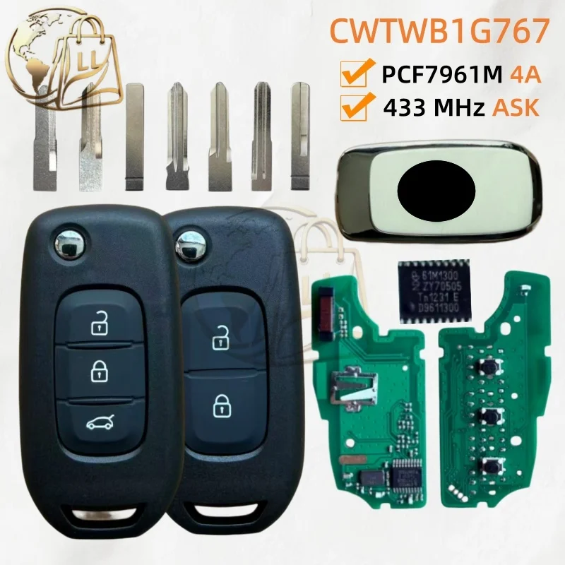 CWTWB1G767 For Renault 4A Chip 433 MHZ PCF7961M Megane3 Logan2 Kadjar Captur Symbol Dacia Duster Smart Flip Car Key 2 3 Buttons