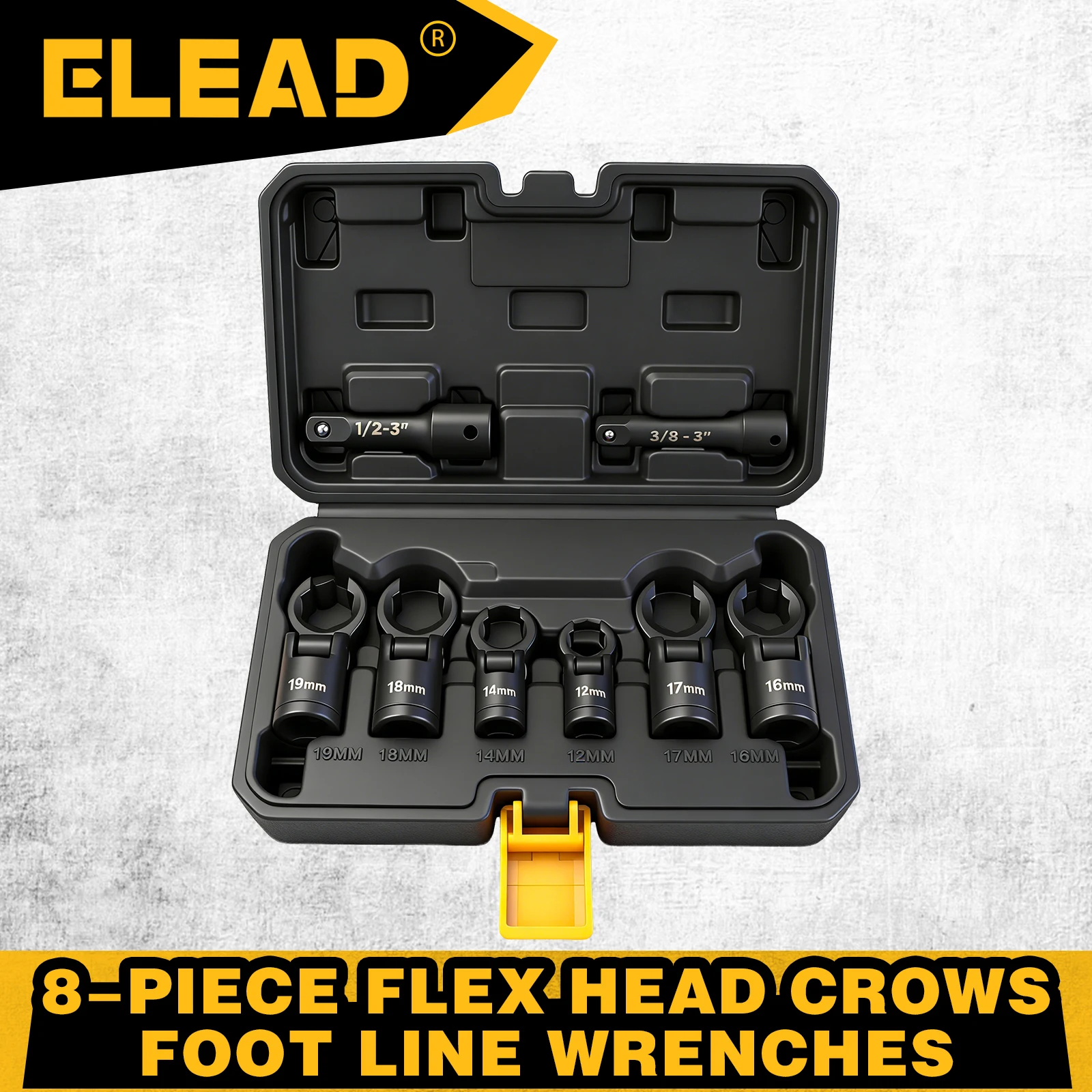 

ELEAD 8PCS Flex Head Crows Foot Wrench Set, Metric 12-19mm, 3/8" & 1/2" Drive with Extension Bars for Tight Space Fastener Acces