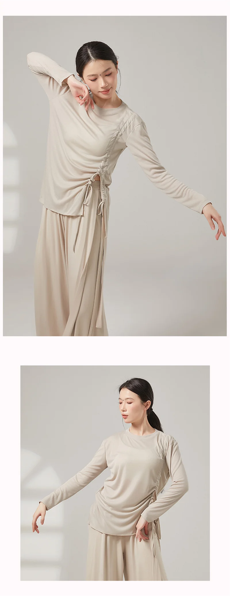 Damen Modernes Klassisches Tanz-Oberteil mit Kordelzug, Weiches Lyocell-Polyester T-Shirt, Atmungsaktives Schweißabsorbierendes Ballett-Tanztop – Detail 5