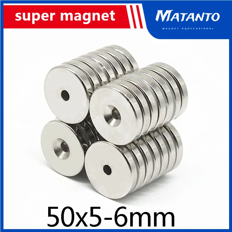 

1~30PCS 50x5-6mm Permanent NdFeB Strong Magnets 50*5 Hole 6mm Round Countersunk Neodymium Magnet 50x5-6 Big Disc Magnet 50*5-6