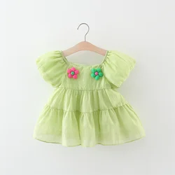 Baby Dress Summer Girl Solid Sweet Clothes Children'S Birthday Party Flower Short Sleeve Beautiful Skirt