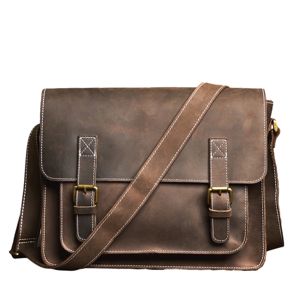 ZRCX Shoulder Bag Genuine Leather Crossbody Casual College Style Bag Vintage  MEN Messenger Bag 12.9 Inch Laptop Bags