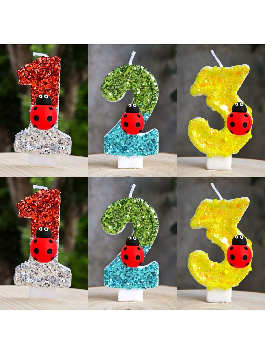 Décoration de gâteau de fête avec thème coccinelle de dessin animé 3D, chiffres 0-9, décoration de fête d'anniversaire pour enfants, fournitures de réception-cadeau pour bébé, cadeaux