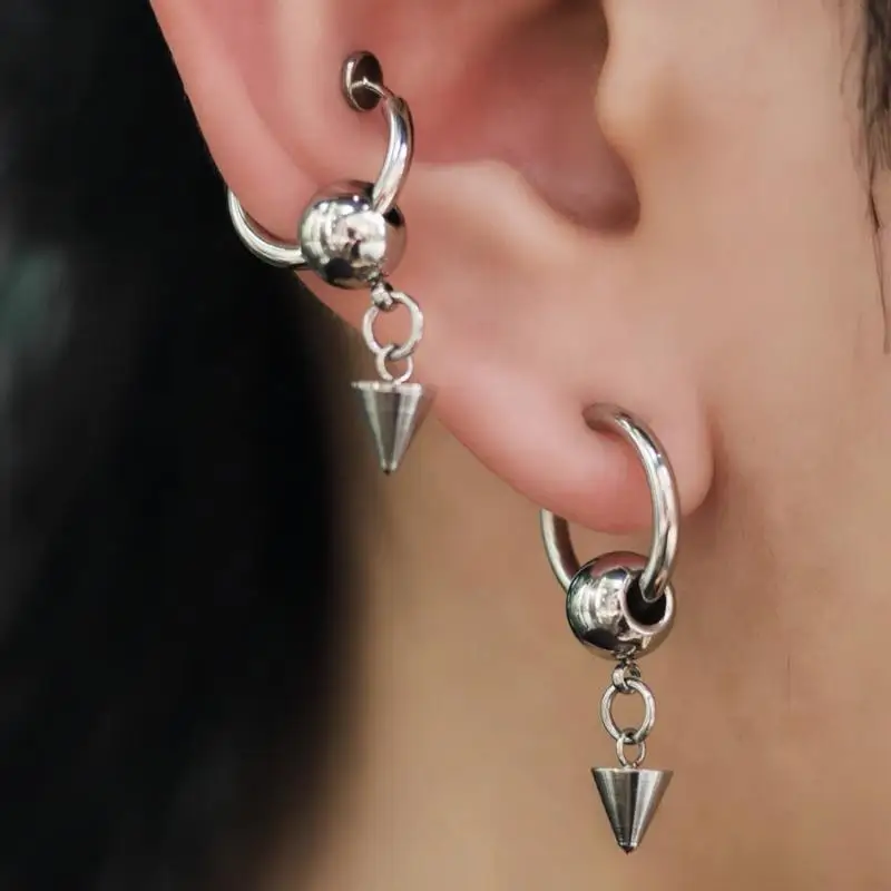Pendientes góticos Y2K con picos cónicos de acero, aretes de aro con remaches estéticos Grunge para mujeres y hombres, regalo de joyería Punk Rock
