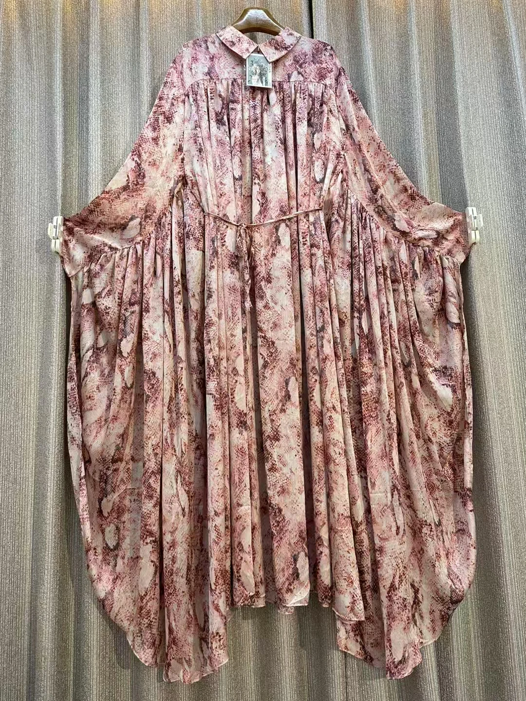 European American Printed Head Strap Collar Irregular Midi Dress Female Batwing Sleeves Party A-line Evening Elegant Long Dress