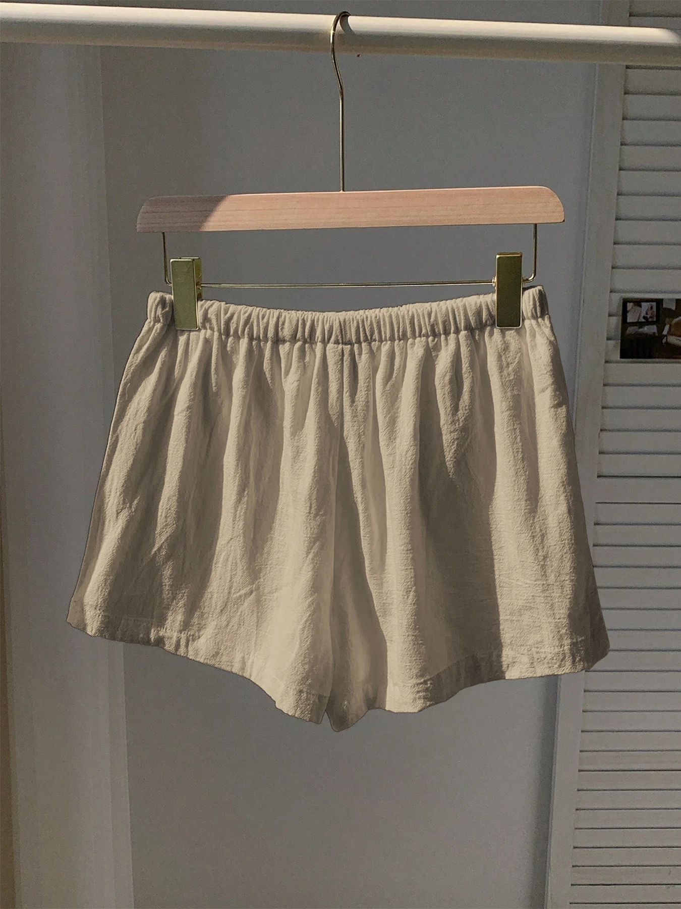 Damen Neue Frühling-Sommer Leinen Einfarbige Lässige Sport-Shorts mit Elastischem Bund und Kordelzug – Detail 19