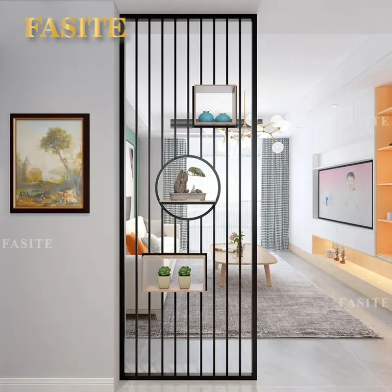 For Small Apartment Stainless Steel Partition Screen Wrought Iron Rack Simple Modern Style Entrance Divider for Home Guest