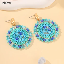 INKDEW Round Bohemia Drop Earrings for Women Big Long Earrings Handmade Crystal Faceted Beads Earrings Jewelry Gift boho EA092